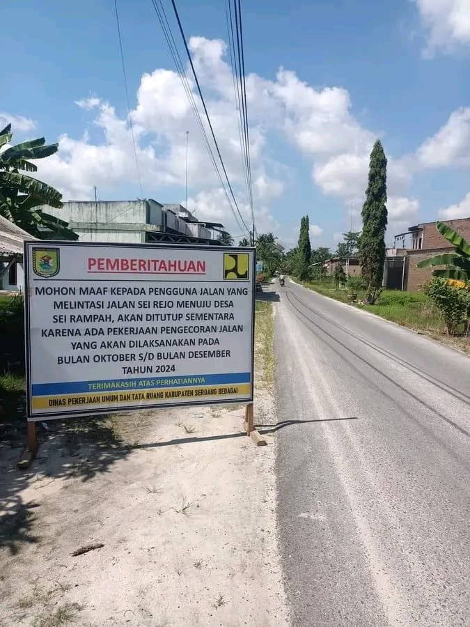 Jalan Diperbaiki, Akses Sei Rampah ke Sei Rejo Sergai Ditutup Sementara